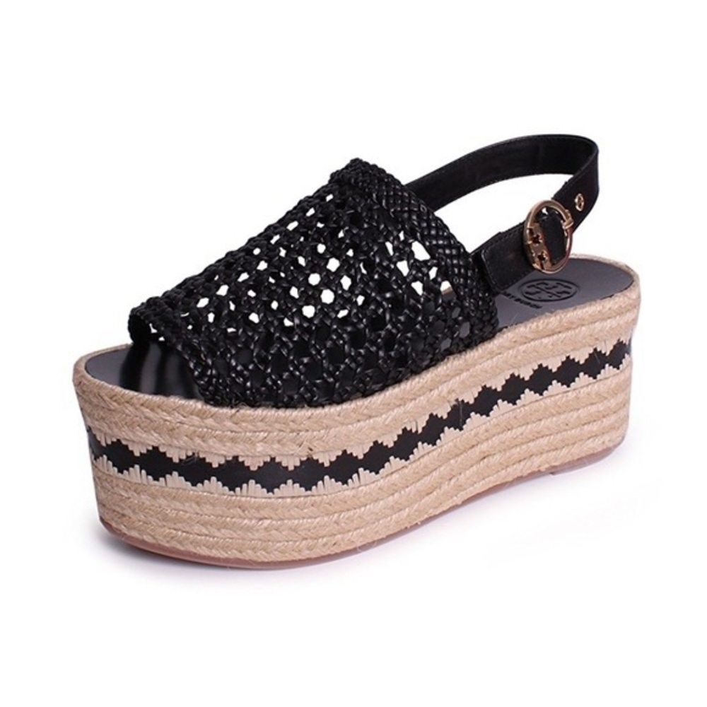 Tory Burch DANDY Espadrilles Flat Sandals Woven Leather Wedges Pumps 8.5